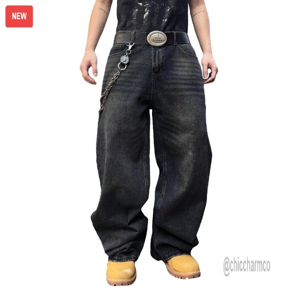 Men's Baggy Wide Leg Denim Jeans Streetwear Skater Pants